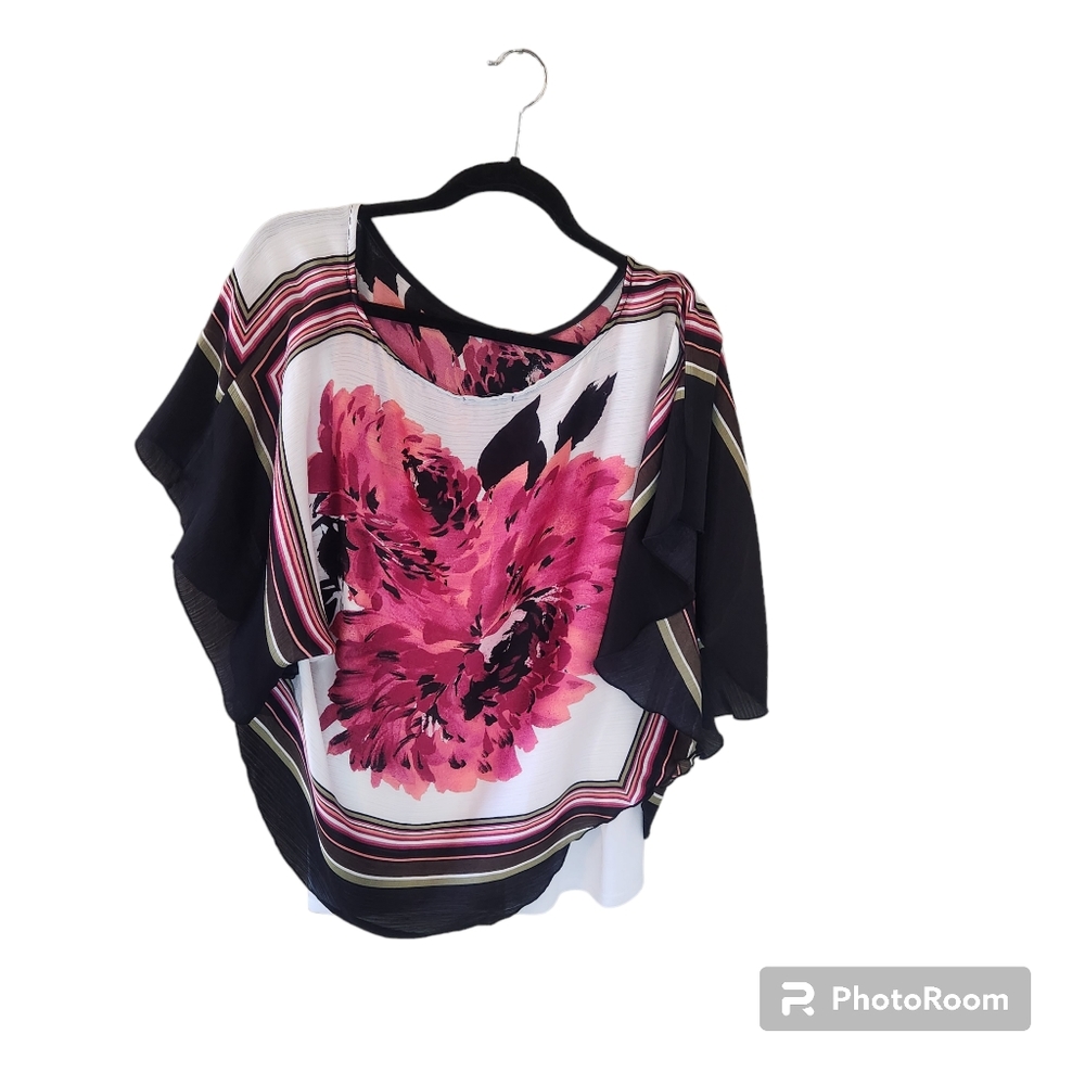 Halo black, pink, cream, and white blouse. Size large.